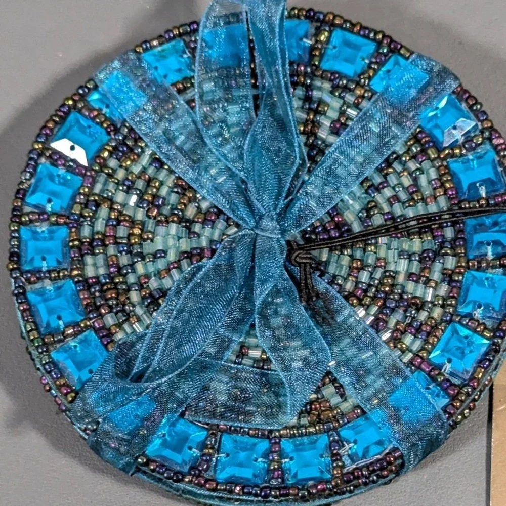 Pier 1 Imports Blue Beaded Coasters Set of 4 Turquoise Crystal Round 4in
